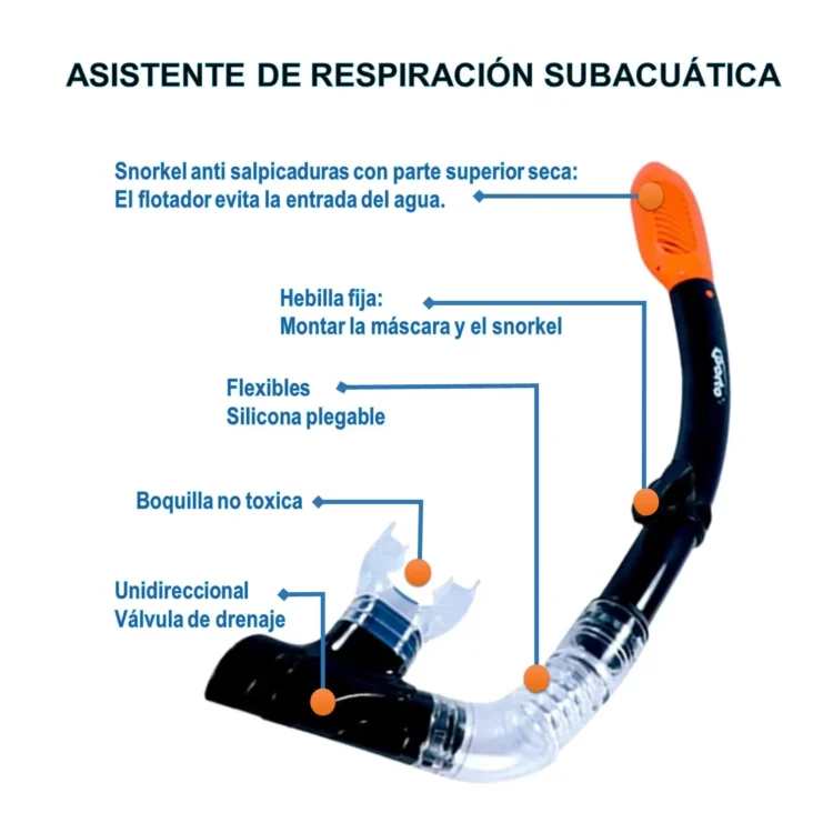 MÁSCARA DE BUCEO CON SNORKELL MEDIO SECO TALLA ESTÁNDAR ADULTO PORTO - Imagen 5